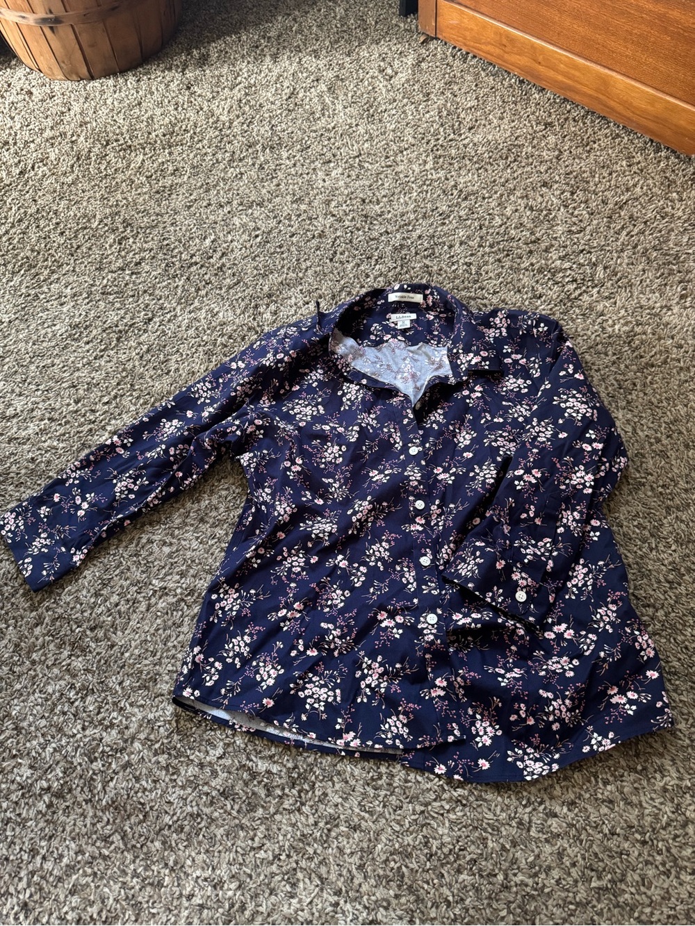 L.L. Bean Navy Floral Button-Down Shirt